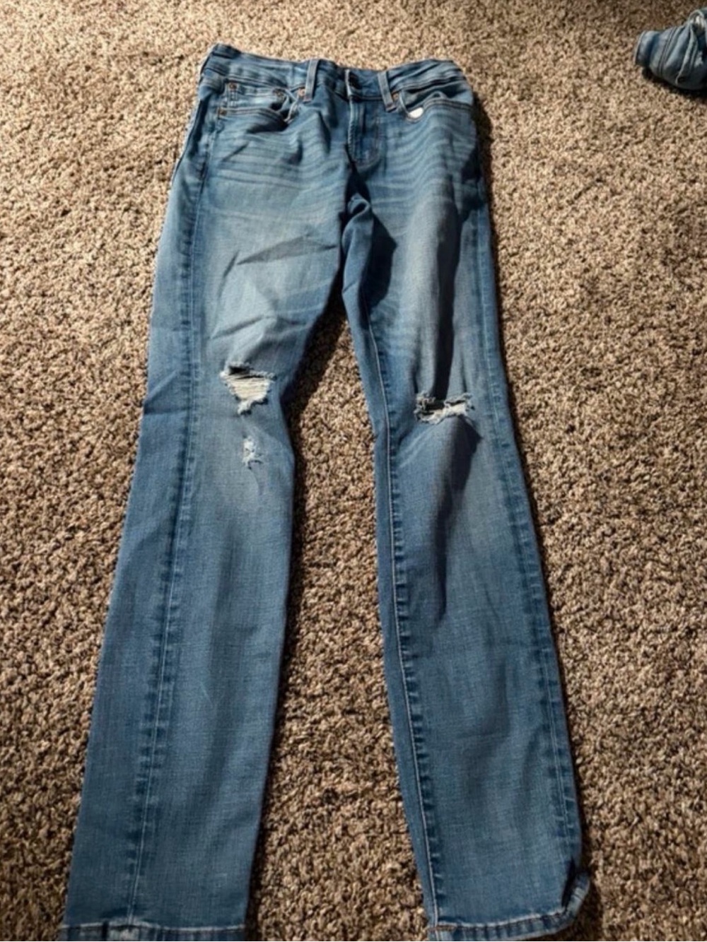 Mens  Blue Distressed Skinny Jeans